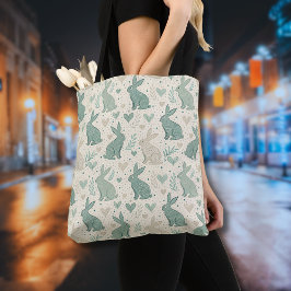 Bolsa Tote Vintage Simple Bunny Silhouettes Hearts Pattern