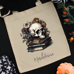 Bolsa Tote Vintage Skull Books Dark Academia Halloween