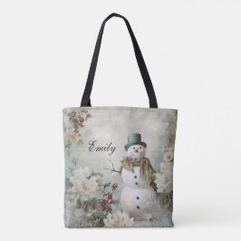 Bolsa Tote Vintage Snowman - Natal Verde Personalizado