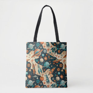 Bolsa Tote Vintage Spacecraft Rocket ships Pattern - Cosmos(4