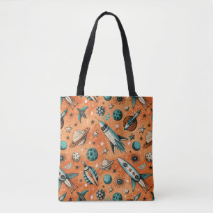 Bolsa Tote Vintage Spacecraft Rocket ships Pattern - Cosmos(5