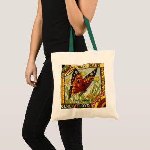 Bolsa Tote Vintage Vegetal Label Art, Borboleta Marca Beans