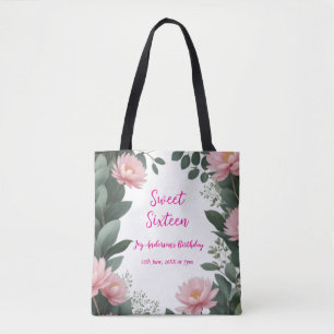 Bolsa Tote vintage, verde-flor-rosa, eucalipto, 16.o aniversá
