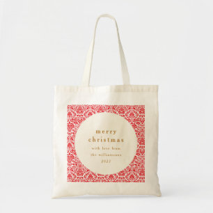 Bolsa Tote Vintage Vermelho Damask Festa Personalizado Feliz
