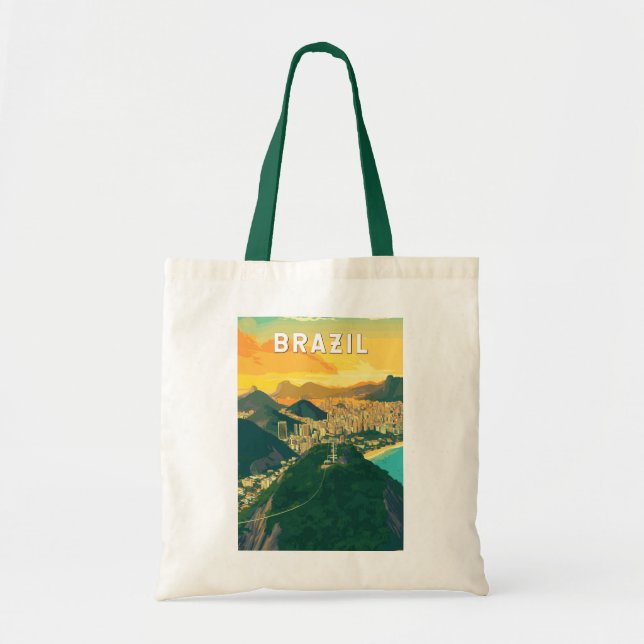 Bolsa Tote Vintage Viagem de ilustração do Brasil (Frente)