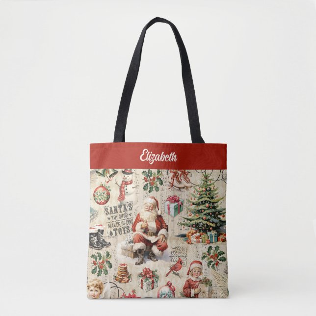 Bolsa Tote Vintage Victorian Natal Papai Noel (Frente)