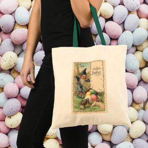 Bolsa Tote Vintage Victorian Páscoa Saudações com Gnomo