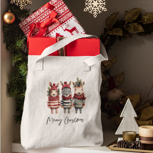 Bolsa Tote Vintage Watercolor Animais de Natal
