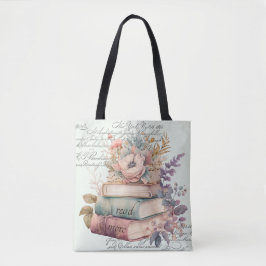 Bolsa Tote Vintage Watercolor Floral Book Lover