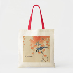 Bolsa Tote Vintage Watercolor Impressão Japonês Com Pássaro