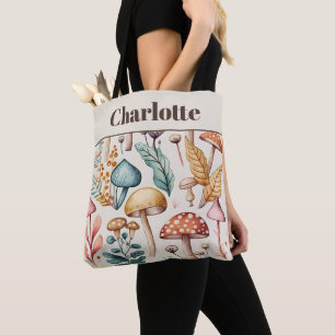 Bolsa Tote Vintage Watercolor Mushroom e Folhas de Outono