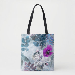 Bolsa Tote Vintage Watercolor Poppies Lilares Florais