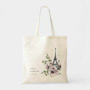 Bolsa Tote Vintage Watercolor Torre Eiffel Casamento Floral