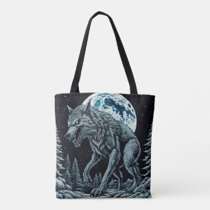 Bolsa Tote Vintage Werewolf em frente à lua cheia