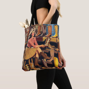 Bolsa Tote Vintage Western Retro Cowgirl Boot Comprando