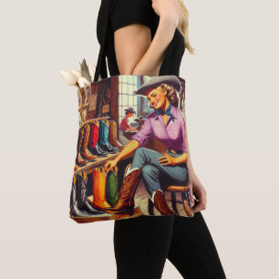 Bolsa Tote Vintage Western Retro Cowgirl Boot Comprando 2