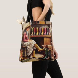 Bolsa Tote Vintage Western Retro Cowgirl Boot Comprando 4