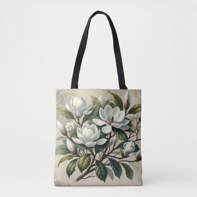 Bolsa Tote Vintage White Magnolia Botânica (Frente)