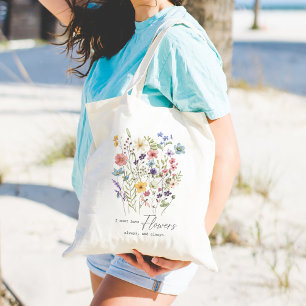 Bolsa Tote Vintage Wildflower Floral Watercolor com aspas