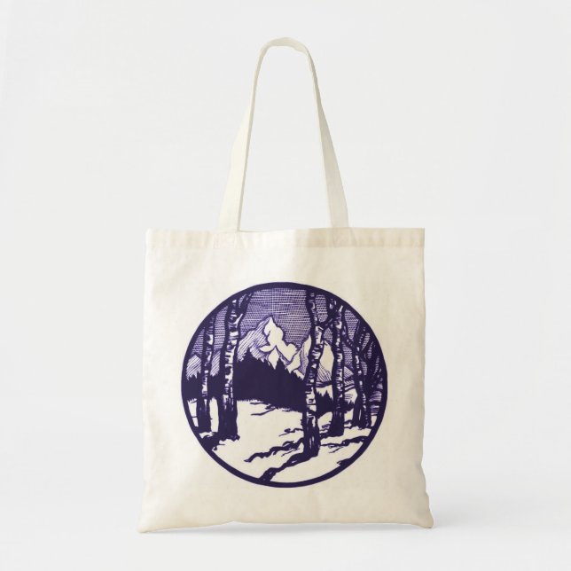 Bolsa Tote Vintage Winter Mountain Scenching (Frente)