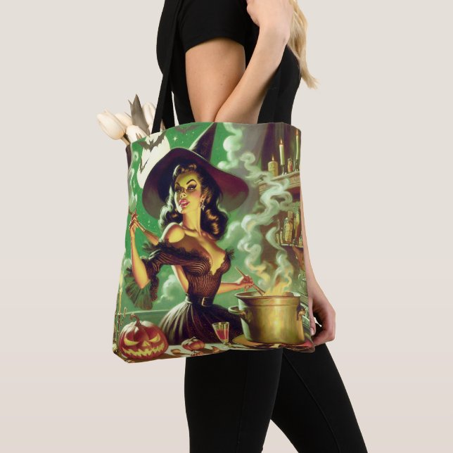 Bolsa Tote Vintage Witch Halloween Pin-Up (Close Up)