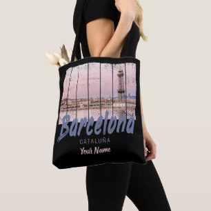 Bolsa Tote Vintagem de Espanha Skyline na Catalunha de Barcel