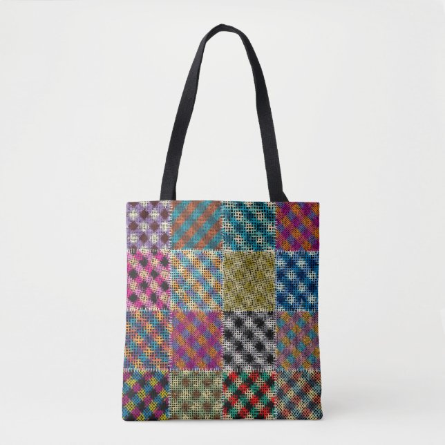 Bolsa Tote Vintagem de quadrados de Canvas grosseira (Frente)