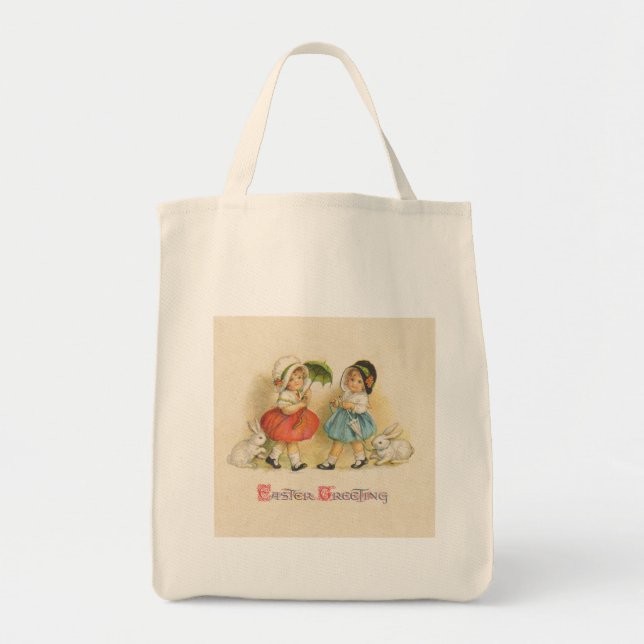 Bolsa Tote Vintagem de saudação de páscoa (Frente)