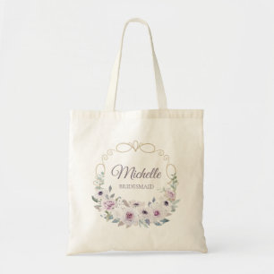 Bolsa Tote Violet Rosa Floral Wreath com o NOME