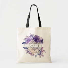 Bolsa Tote Violeta e Branco Floral Monograma Nome das Damas d