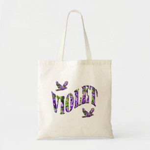 Bolsa Tote Violeta, nome das meninas feito com Pansies roxos,