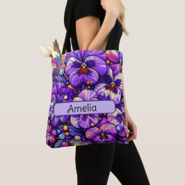 Bolsa Tote Violeta personalizada de flores de nascimento feve