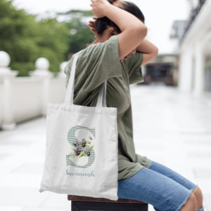 Bolsa Tote Violetas e Arlequim Azul Letra S