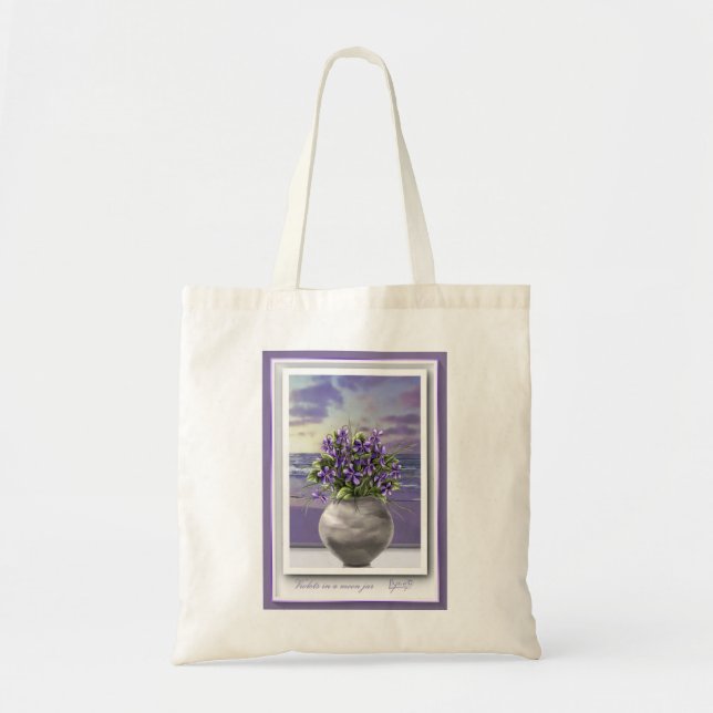 Bolsa Tote violetas em vidro luar (Frente)