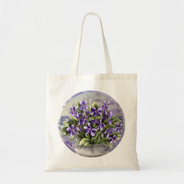Bolsa Tote violetas em vidro luar (Frente)
