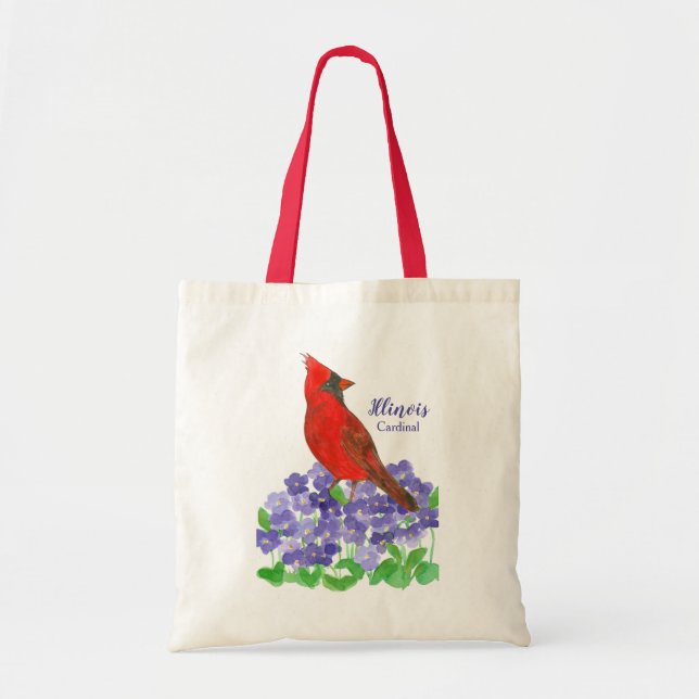 Bolsa Tote Violetas Roxas Cardinhas de Aves do Illinois Souve (Frente)
