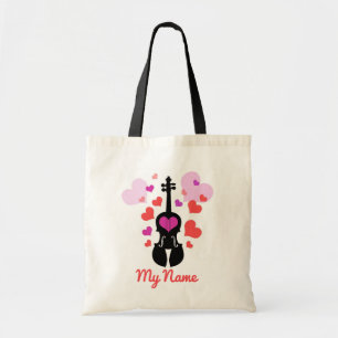 Bolsa Tote Violin Love e Hearts - Adicione seu próprio nome