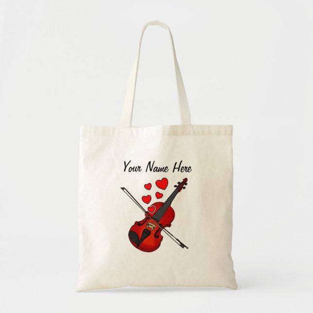 Bolsa Tote Violin Red Hearts Violinist Musical Custom (Frente)