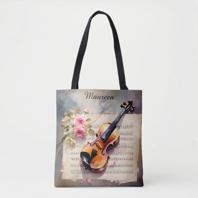 Bolsa Tote Violin Sheet Music and Flower (Frente)