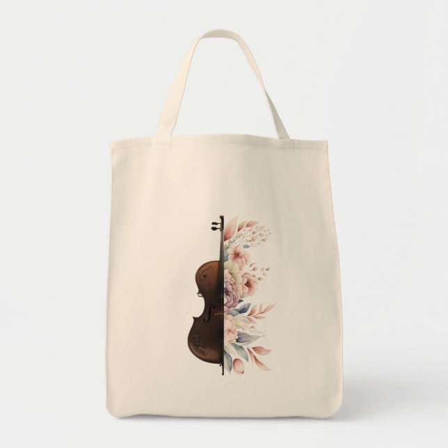 Bolsa Tote Violino com flores. (Frente)