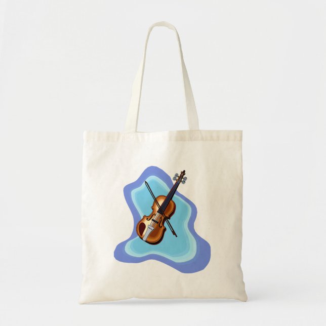 Bolsa Tote Violino com imagem azul do gráfico do fundo (Frente)