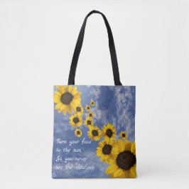 Bolsa Tote Vire seu rosto para o sol, girassóis no céu azul