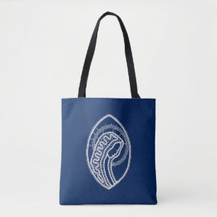 Bolsa Tote Virgem Abençoada Maria, renda branca, azul marinho