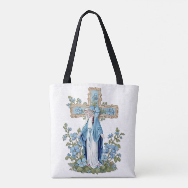 Bolsa Tote Virgem Católica Mary Ave Maria em Latim (Verso)