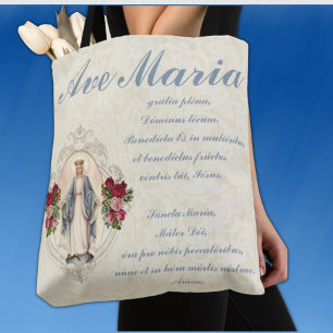 Bolsa Tote Virgem Católica Mary Ave Maria em Latim