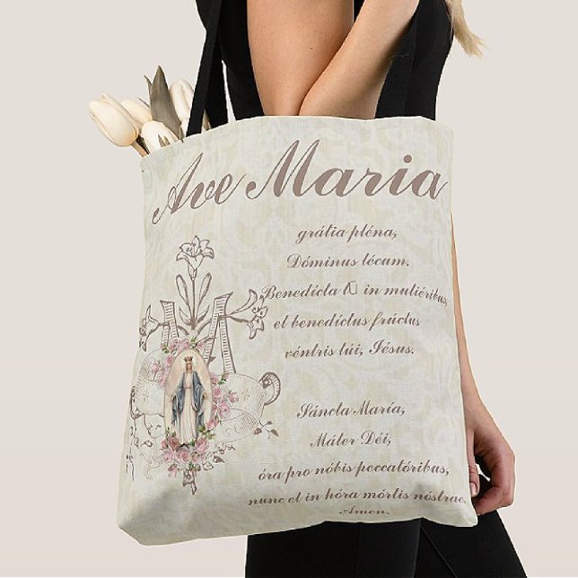 Bolsa Tote Virgem Católica Mary Ave Maria em Latim (FIVE STAR CANVAS TOTES!  )