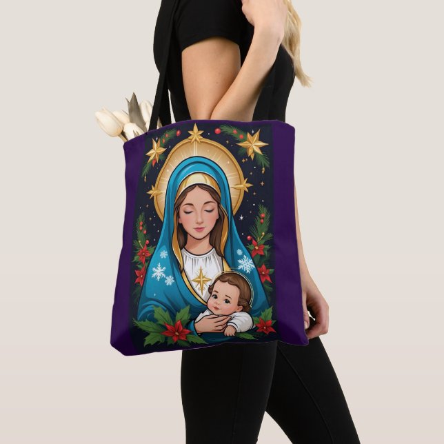 Bolsa Tote Virgem Católica Romana Cristã Maria Natal (Close Up)