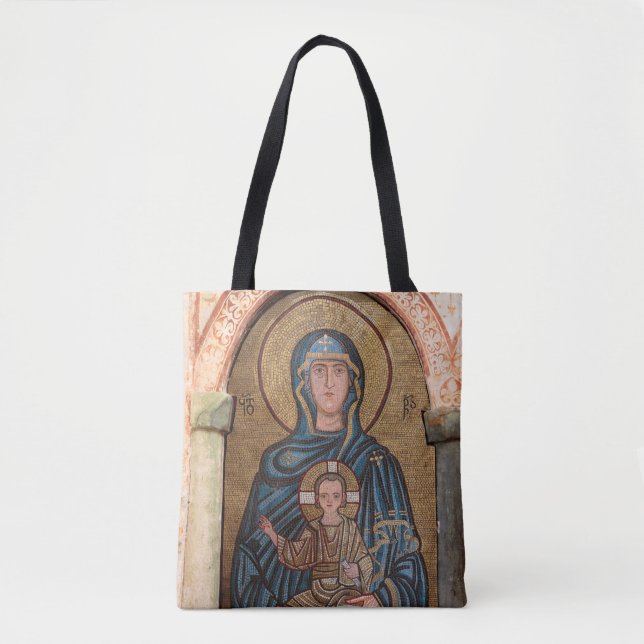 Bolsa Tote Virgem Maria e Mosaico de Jesus (Frente)