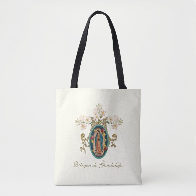 Bolsa Tote Virgem Religiosa Mary Marian Cross Guadalupe (Frente)