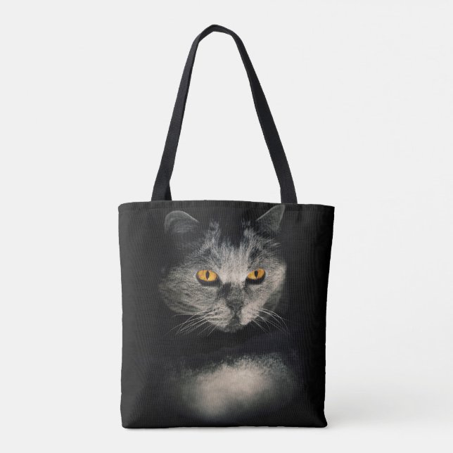 Bolsa Tote Visão de Cat | Gato Cinza | Olhos de gato (Verso)